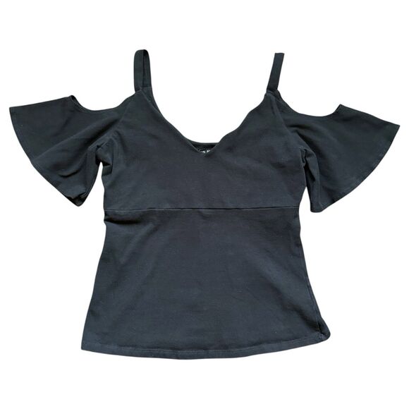 Boston Proper Cold Shoulder Tank Top Women's XS Black Flutter Sleeve Shelf Bra - Picture 1 of 8
